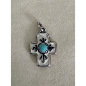James Avery Retired Enamel Floral Mission Cross with Turquoise Pendant